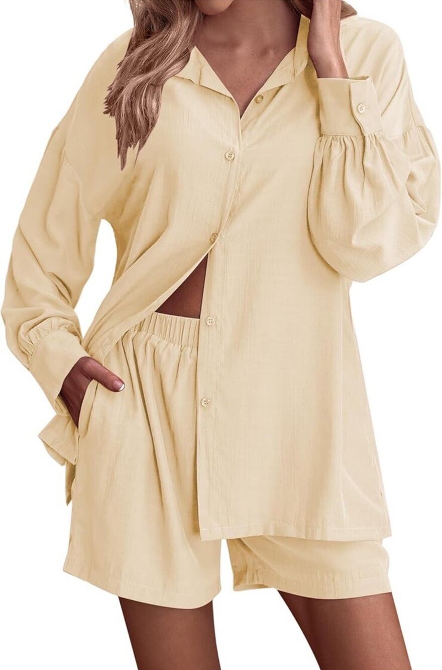 Women's 2 Piece Pajamas Soft Short-Sleeves Matching Shorts S